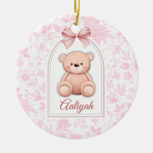Aaliyah Benutzerdefiniertes rosa Teddy-Bär-Kinde Keramik Ornament