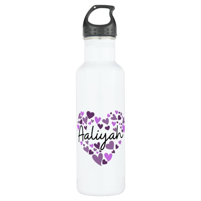 Aaliyah, lila Herzen Edelstahlflasche (Vorderseite)