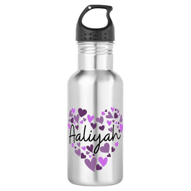 Aaliyah, lila Herzen Edelstahlflasche (Vorderseite)
