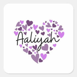 Aaliyah, lila Herzen Quadratischer Aufkleber
