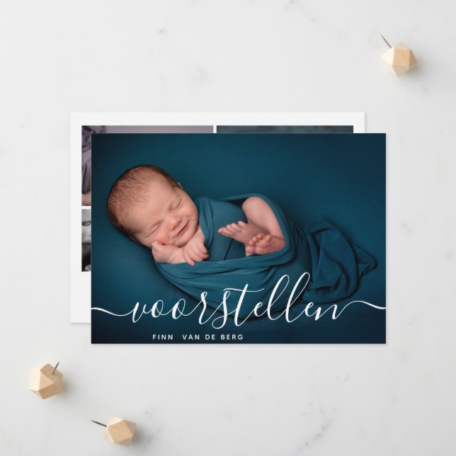 Aangepaste Fotocollage Script Voorstellen Geboorte Ankündigung (Vorderseite/Rückseite Beispiel)
