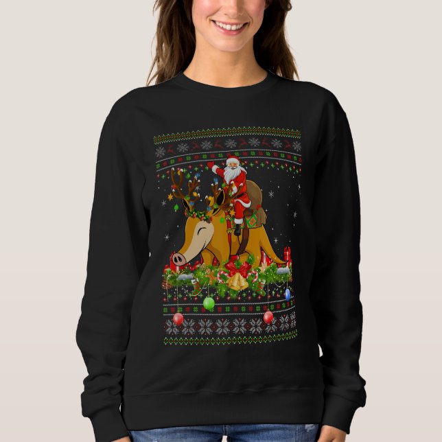 Aardvark   Ugly Santa Riding Aardvark Christmas Sweatshirt (Vorderseite)