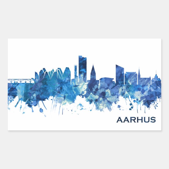 Aarhus Denmark Skyline Blue Rechteckiger Aufkleber (Vorderseite)