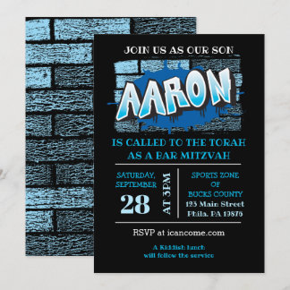 Aaron Ihr Graffiti Name Brick Wall Bar Mitzvah Einladung