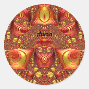 AARON ~ Red Brown Yellow Fraktal Design ~ Runder Aufkleber