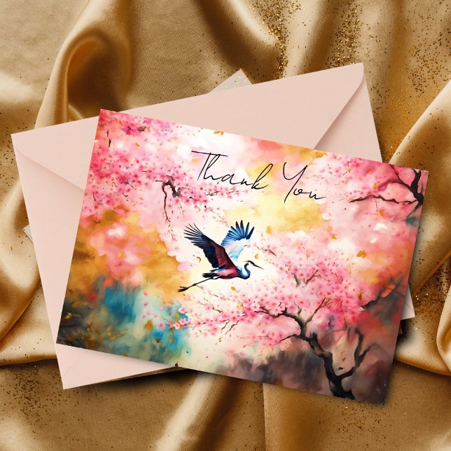 Aart Grue Voler Dans Merci Fleurs de Cerisiers (Send heartfelt thanks with AI art crane and cherry blossom card.)