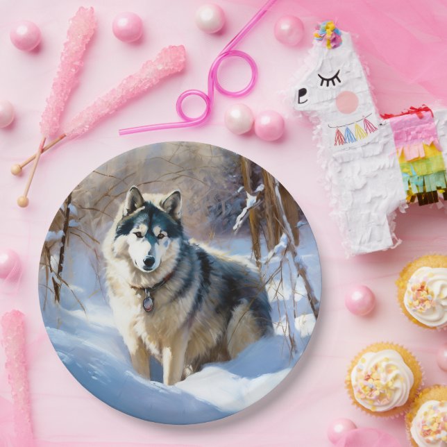 Aaskan Malamute Let It Snow Weihnachten Pappteller (Party)