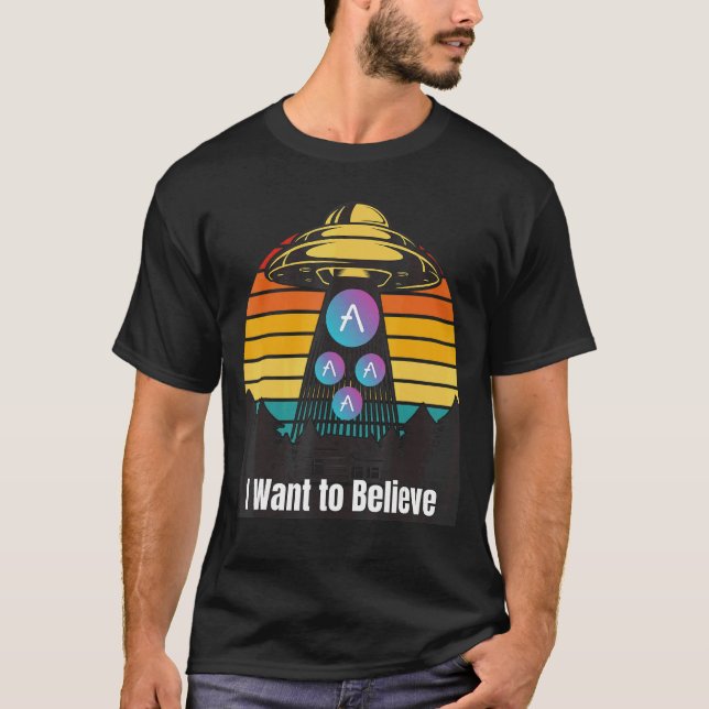 Aave Ufo Encounter Retro Sunset Blockchain Eth Cry T-Shirt (Vorderseite)