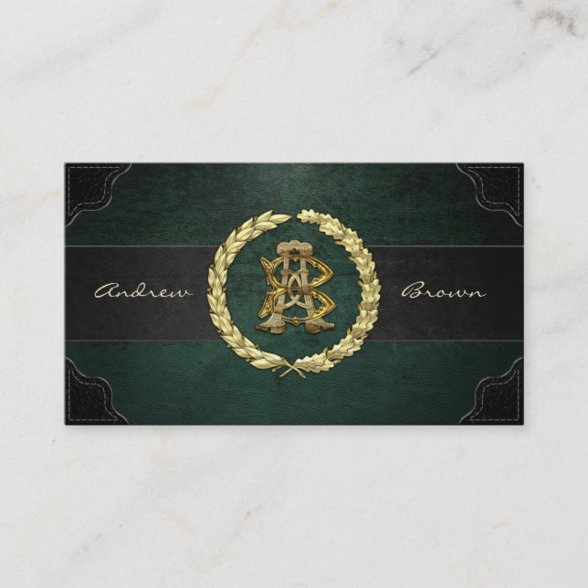 AB & BA Monogramm [Gold+Leder] Visitenkarte (Vorderseite)