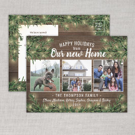 Ab New Zuhause 3 Foto Weihnachtsgrün & Lichter Feiertagspostkarte