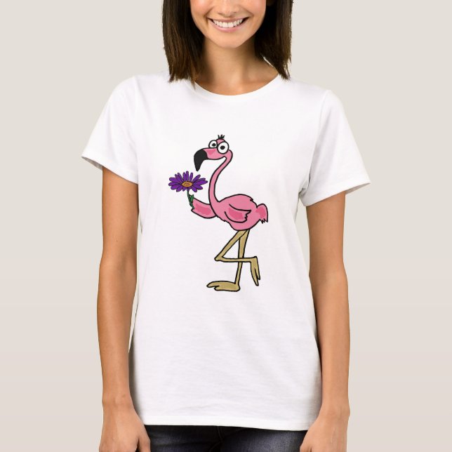 AB, rosa Flamingo mit einem lila Gänseblümchen-T - T-Shirt (Vorderseite)