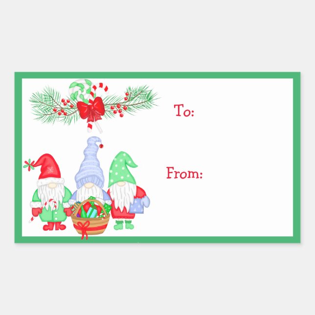 Ab und zu Weihnachten Gnome festliche Geschenkmark Rechteckiger Aufkleber (Vorderseite)