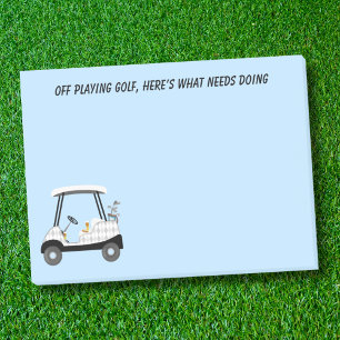 Ab zum Golfspielen Golfwagen mit Bier und Hot Dog Post-it Klebezettel