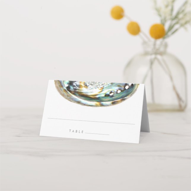 Abalone Muschel Green Watercolor Beach Hochzeit Platzkarte (Vorderseite)
