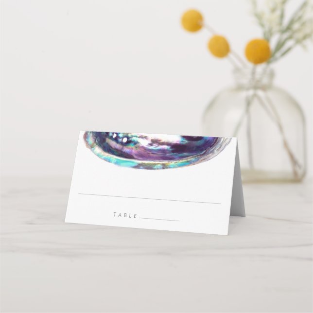 Abalone Muschel Lila Watercolor Beach Hochzeit Platzkarte (Vorderseite)