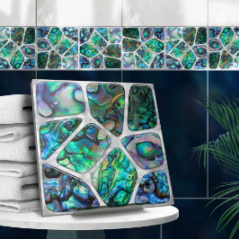 Abalone-Muschel Textur - Zellen Collage N4 Fliese