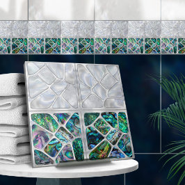 Abalone Muschel und Perle - Zellen Collage N10 Fliese
