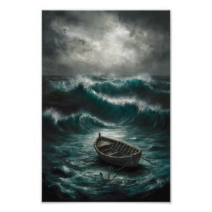Abandoned Boat in Stormy Watters Ocean Art Fotodruck