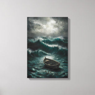 Abandoned Boat in Stormy Watters Ocean Art Leinwanddruck
