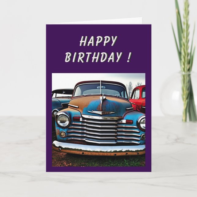 Abandoned Car 1950s Birthday Karte (Vorderseite)