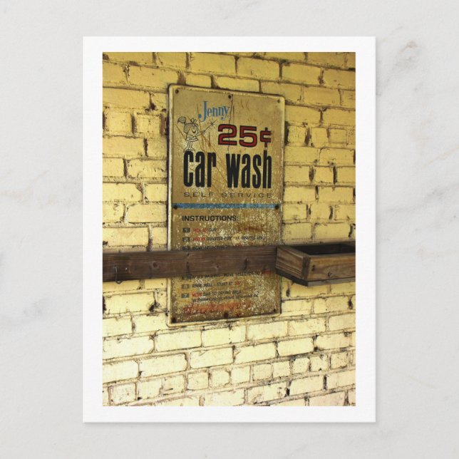 Abandoned Car Wash Sign Vintag Postkarte (Vorderseite)