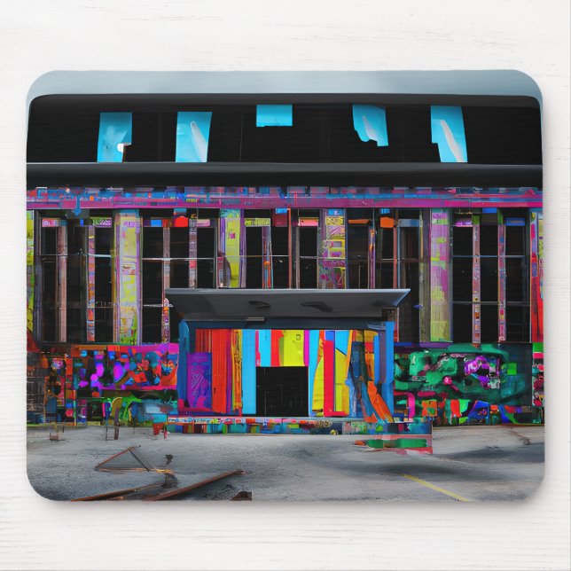 Abandoned Colorful Gebäude Ai Art Mousepad (Vorne)