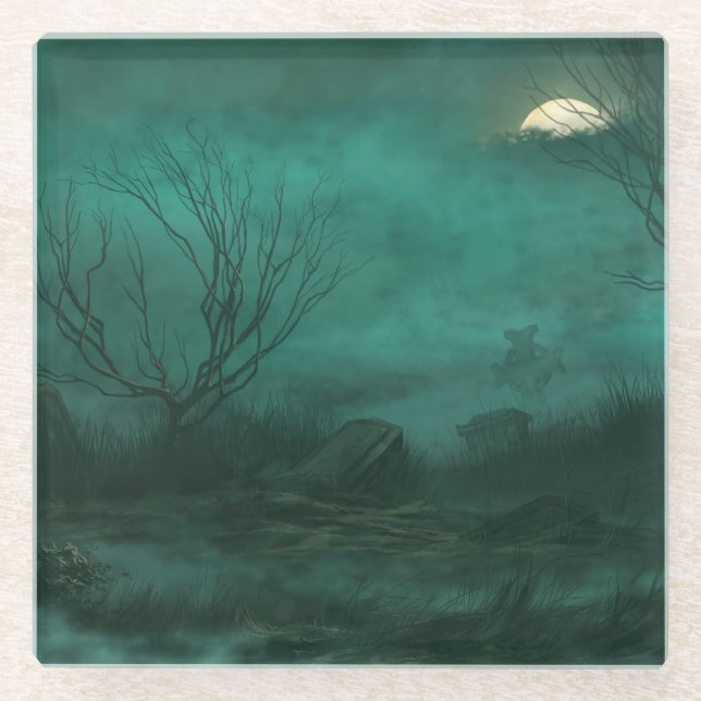 Abandoned Friedhof Moonlit Night Scene Glasuntersetzer (Vorderseite)