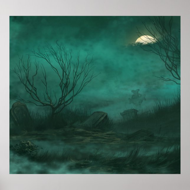 Abandoned Friedhof Moonlit Night Scene Poster (Vorne)