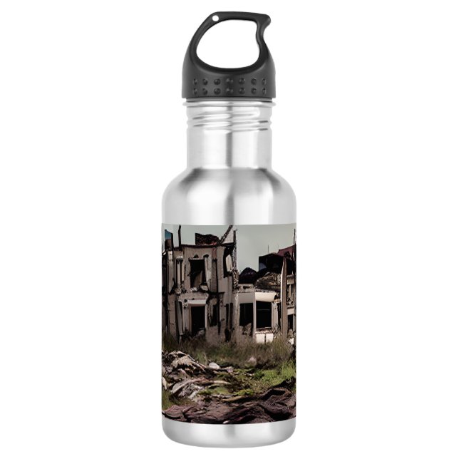 Abandoned Gebäude Post Apokalypse Edelstahlflasche (Vorderseite)