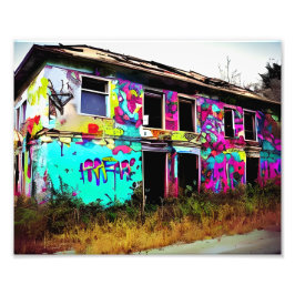 Abandoned House with Colorful Graffiti Fotodruck