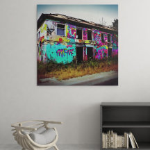 Abandoned House with Colorful Graffiti