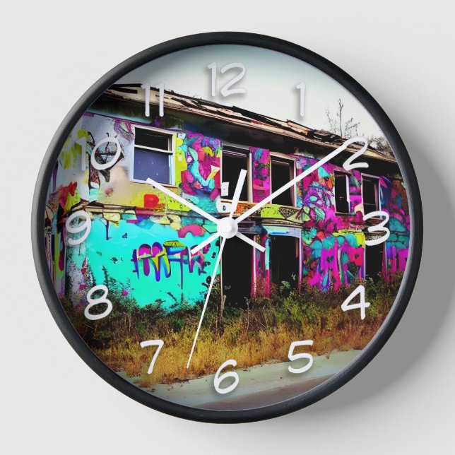 Abandoned House with Colorful Graffiti Uhr (Vorderseite)