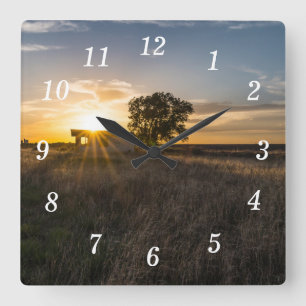 Abandoned Shed Colorado Sunset Wall Clock Quadratische Wanduhr