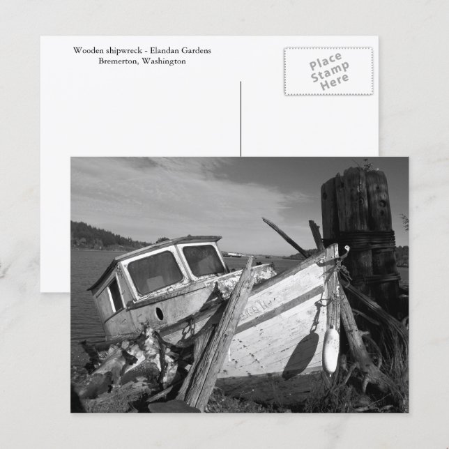 Abandoned Shipwreck Black and White Foto Postkarte (Vorne/Hinten)