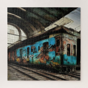 Abandoned Train with Graffiti Urban Street Art