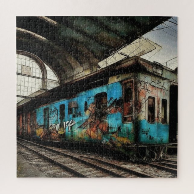 Abandoned Train with Graffiti Urban Street Art (Vertikal)