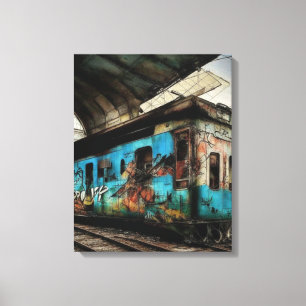 Abandoned Train with Graffiti Urban Street Art Leinwanddruck