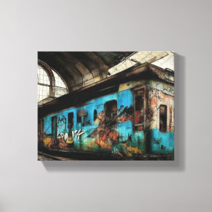 Abandoned Train with Graffiti Urban Street Art Leinwanddruck