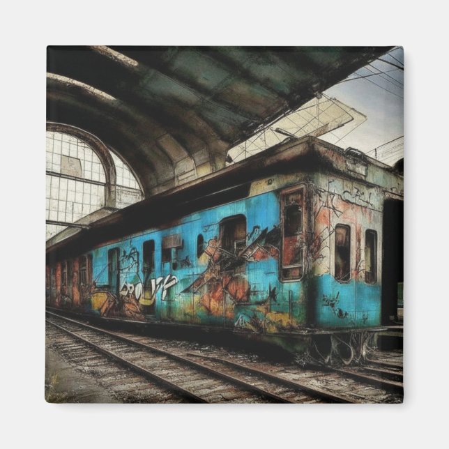 Abandoned Train with Graffiti Urban Street Art Magnet (Vorne)
