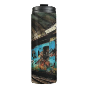 Abandoned Train with Graffiti Urban Street Art Thermosbecher