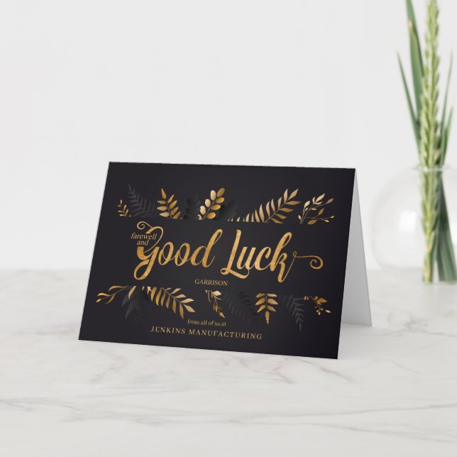 Abarewell Viel Glück Black Gold Botanical Karte (Vorderseite)