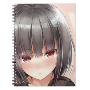 Abashed Anime Girl brünetter Bob Bernsteinaugen Notizblock