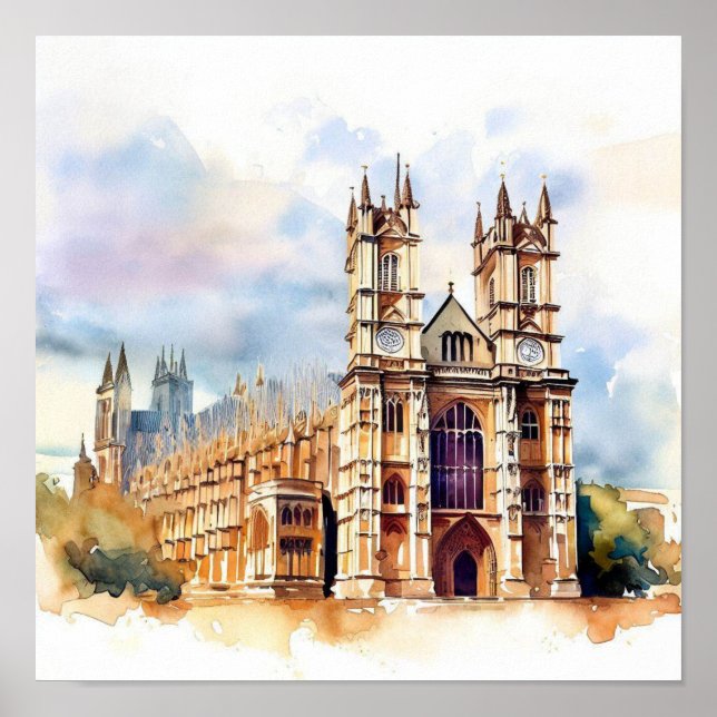 Abbey (C) London-Westminster, Watercolor Poster (Vorne)