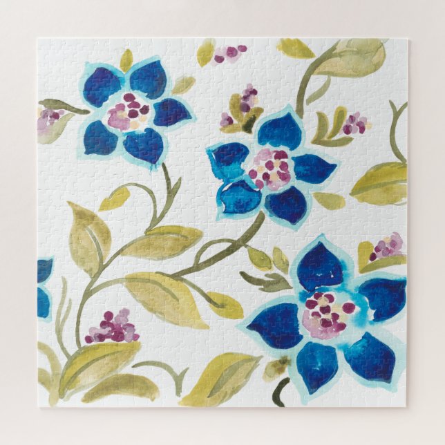 Abbey Floral Tiles - Blue Blooms (Horizontal)