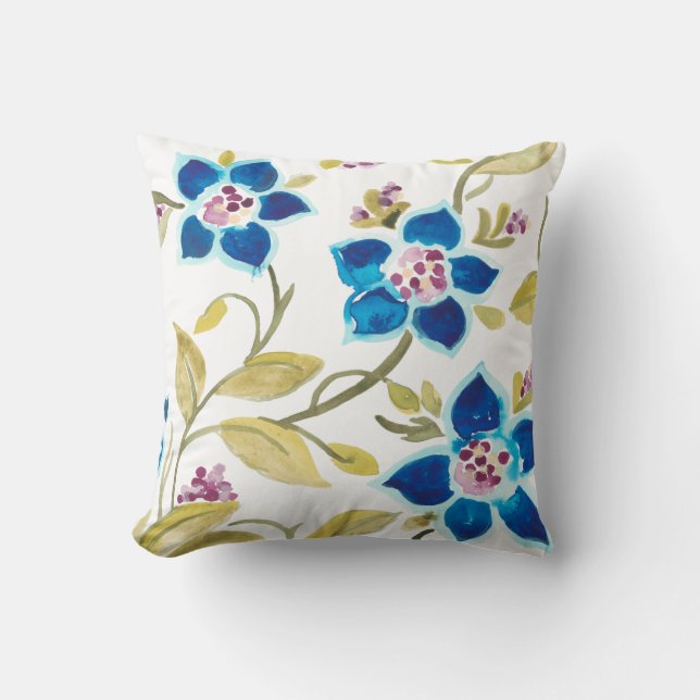 Abbey Floral Tiles - Blue Blooms Kissen (Vorderseite)