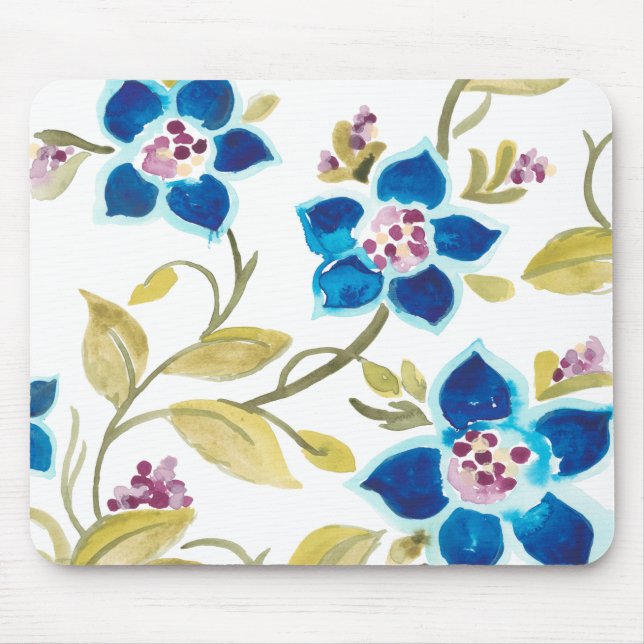 Abbey Floral Tiles - Blue Blooms Mousepad (Vorne)