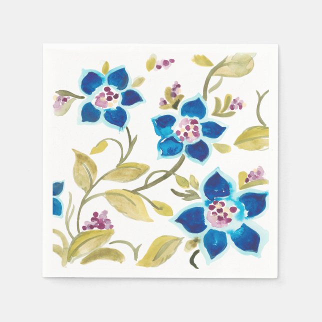Abbey Floral Tiles - Blue Blooms Serviette (Vorderseite)