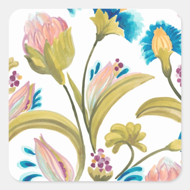 Abbey Floral Tiles - Frühlingsblumen Quadratischer Aufkleber (Vorderseite)