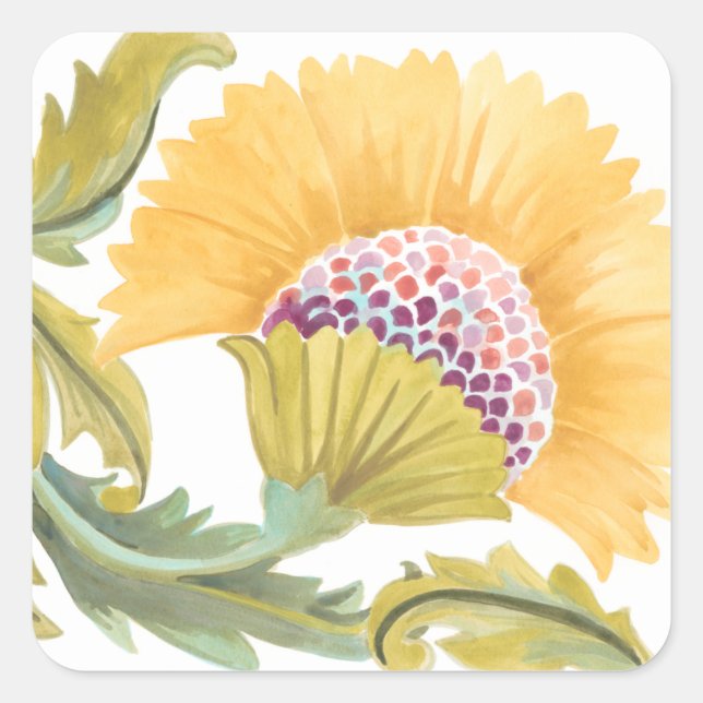 Abbey Floral Tiles - Gelb Quadratischer Aufkleber (Vorderseite)