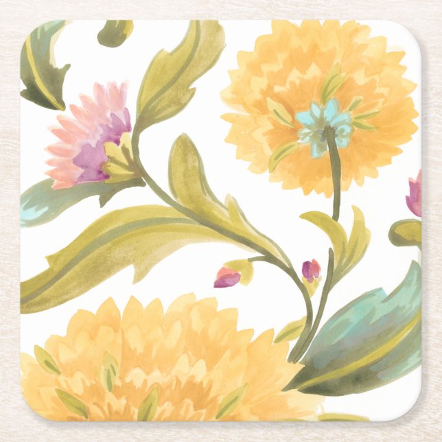 Abbey Floral Tiles - Gelbe Blumen Rechteckiger Pappuntersetzer (Vorderseite)